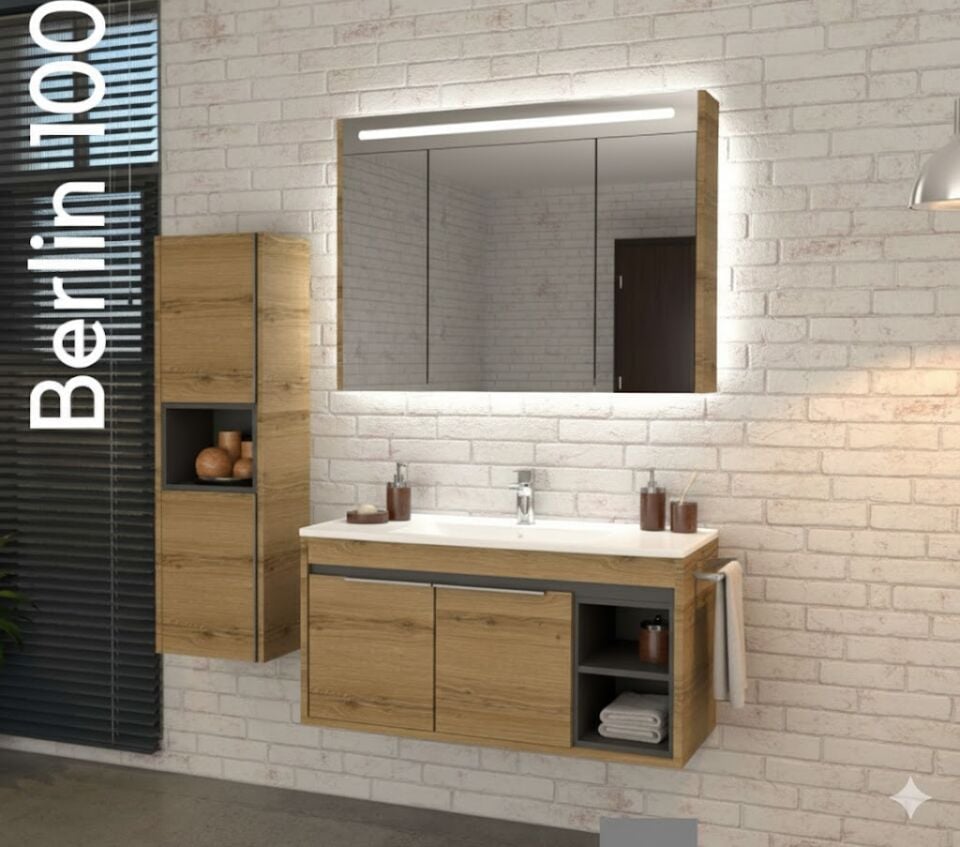 Berlin 100 cm Lavabolu Banyo Dolabı | Modern (Boy Dolabı Dahil Değildir)