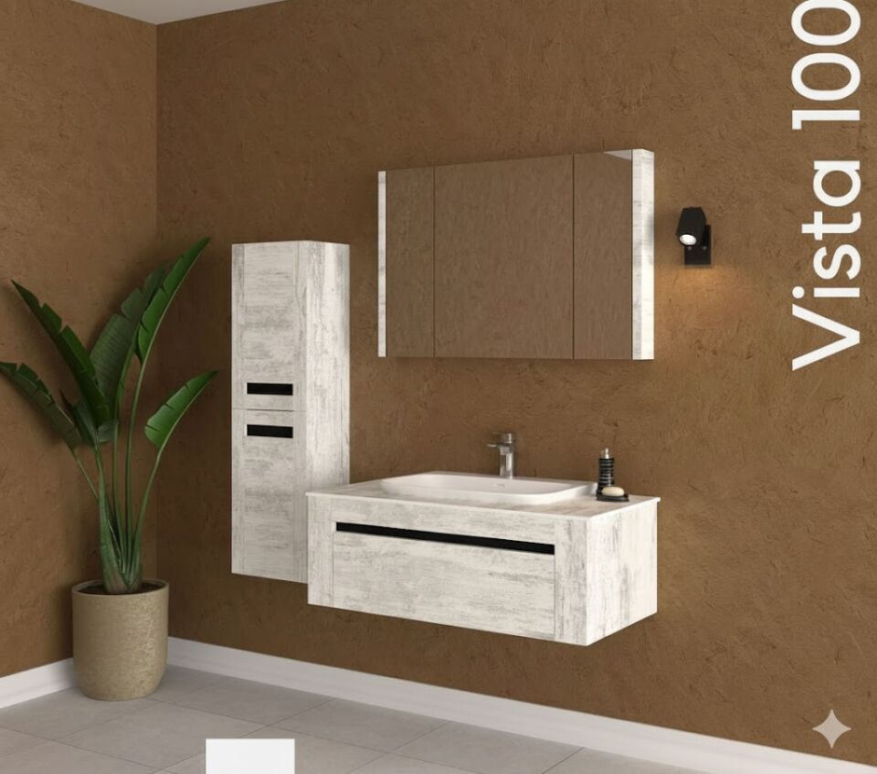 Vista 100 cm Lavabolu Banyo Dolabı | Ferah (Boy Dolabı Dahil Değildir)