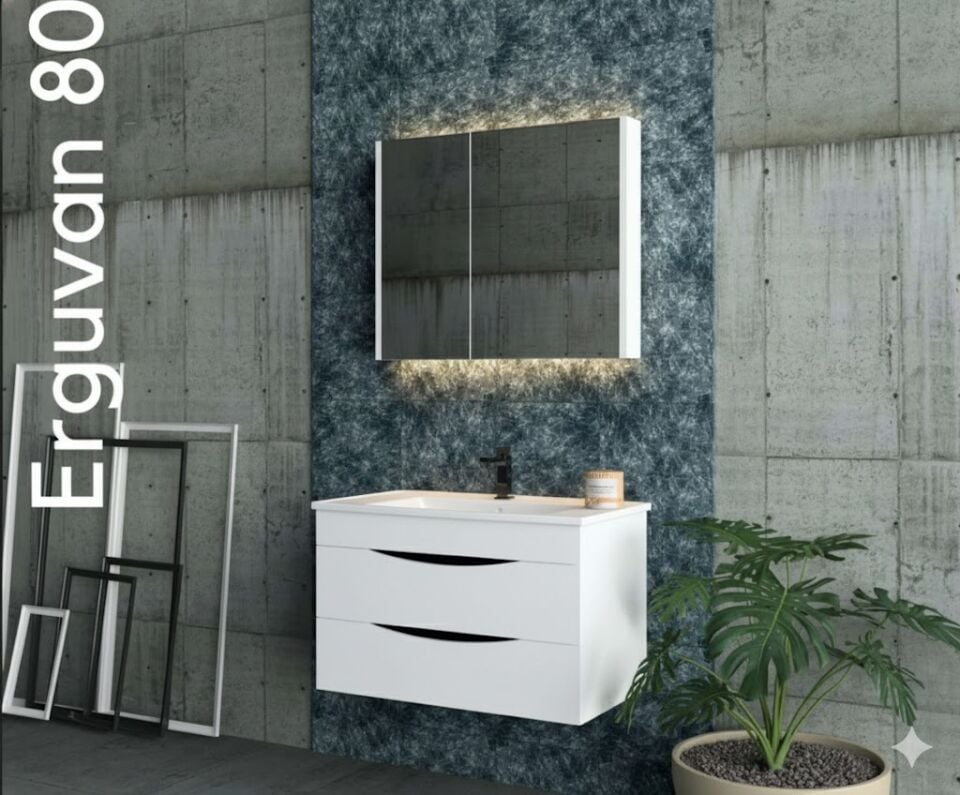 Erguvan 80 cm Lavabolu Banyo Dolabı | Zarif ve Modern Tasarım