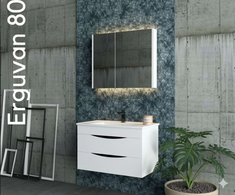 Erguvan 80 cm Lavabolu Banyo Dolabı | Zarif ve Modern Tasarım