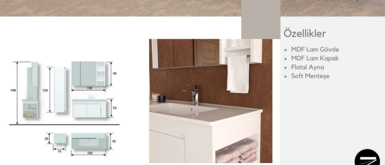 Atlas 100 cm Lavabolu Banyo Dolabı | Modern (Boy Dolabı Dahil Değildir)