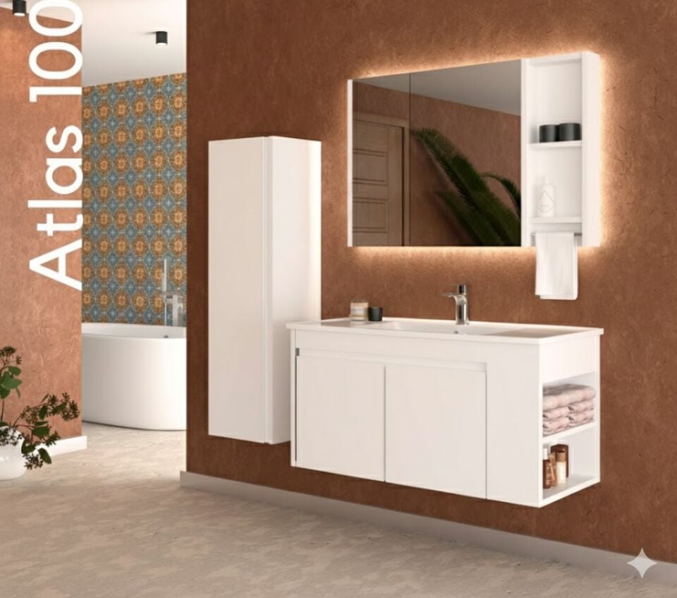 Atlas 100 cm Lavabolu Banyo Dolabı | Modern (Boy Dolabı Dahil Değildir)