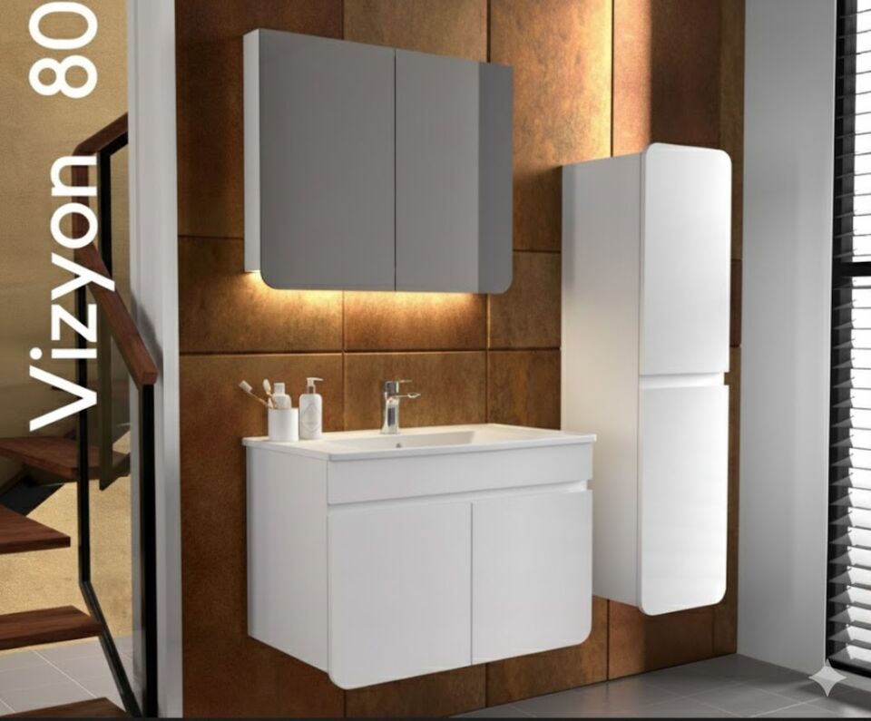 Vizyon 80 cm Lavabolu Banyo Dolabı | Modern (Boy Dolabı Dahil Değildir)