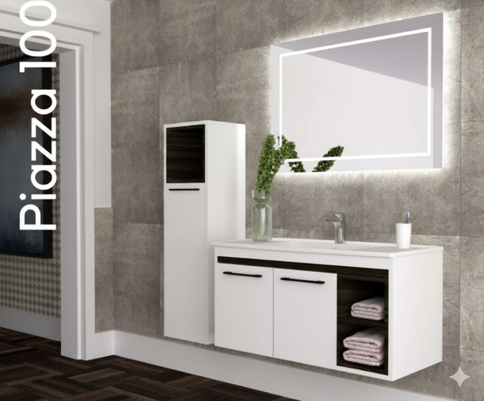 Piazza 100 cm Lavabolu Banyo Dolabı | Modern ve Prestijli (Boy Dolabı Dahil Değildir)