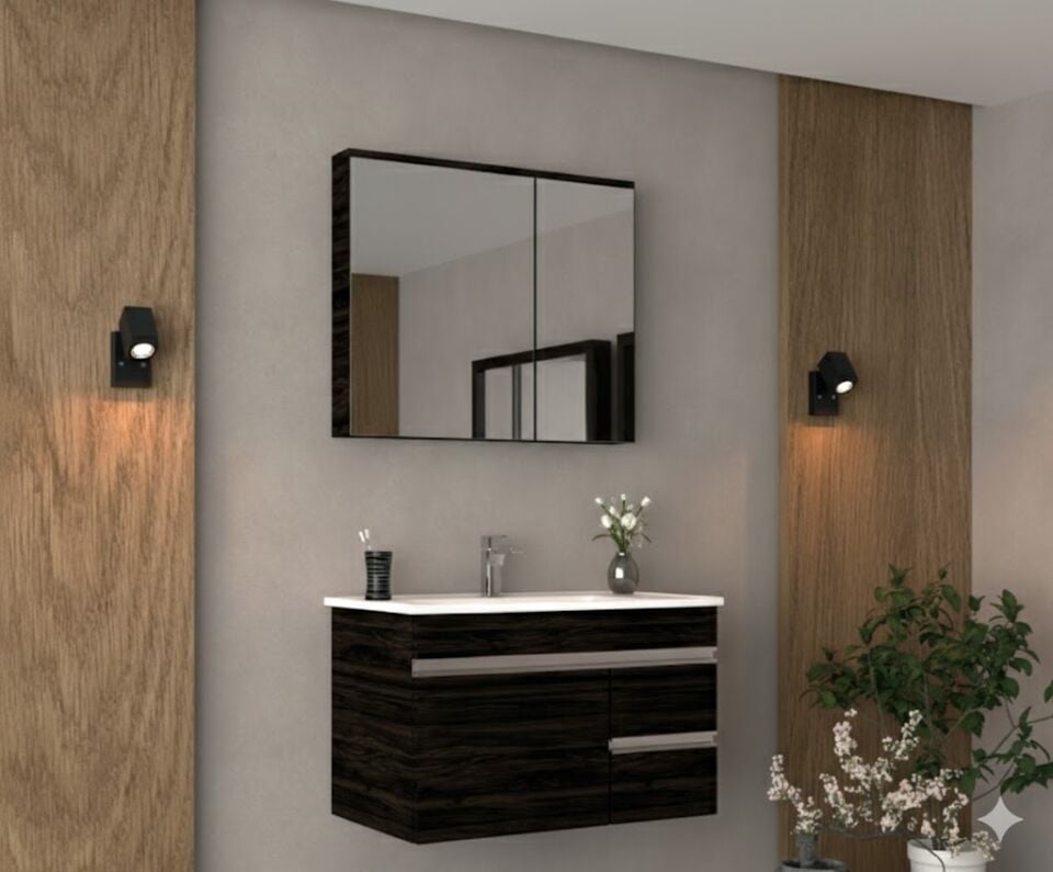 Mine 80 cm Lavabolu Banyo Dolabı | Zarif ve Modern Tasarı