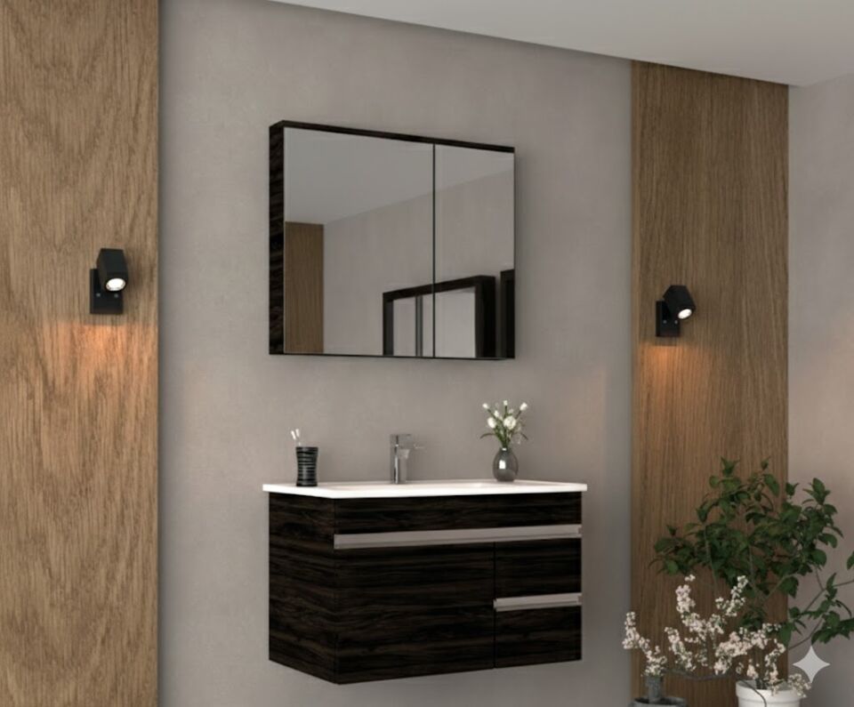 Mine 80 cm Lavabolu Banyo Dolabı | Zarif ve Modern Tasarı
