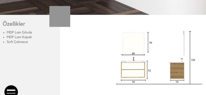 İmaj 80 cm Lavabolu Banyo Dolabı | Modern ve Şık Tasarım