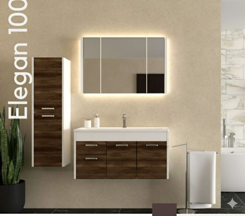 Elegan 100 cm Lavabolu Banyo Dolabı | Şık ve Prestijli (Boy Dolabı Dahil Değildir)