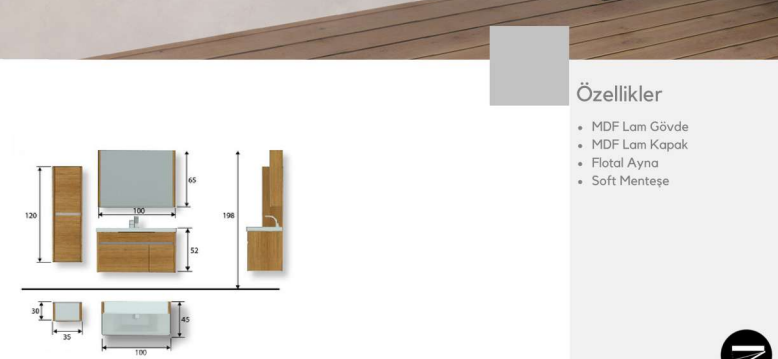 Yağmur 100 cm Lavabolu Banyo Dolabı | Doğal ve Ferah (Boy Dolabı Dahil Değildir)