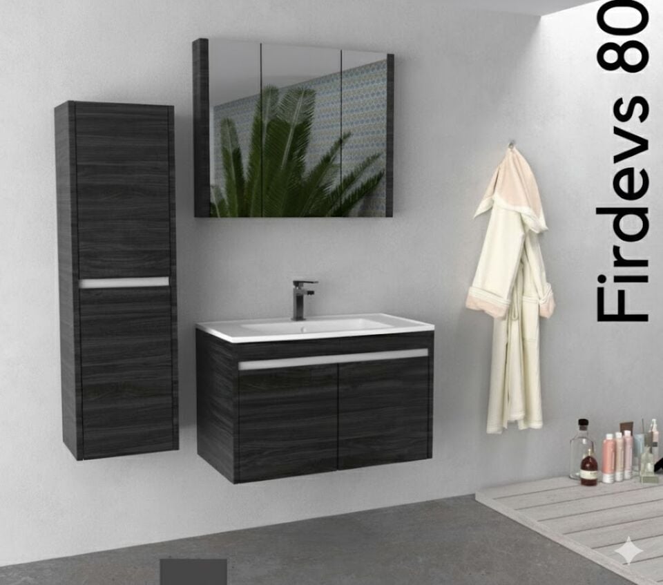 Firdevs 80 cm Lavabolu Banyo Dolabı | Zarif ve Modern Tasarım