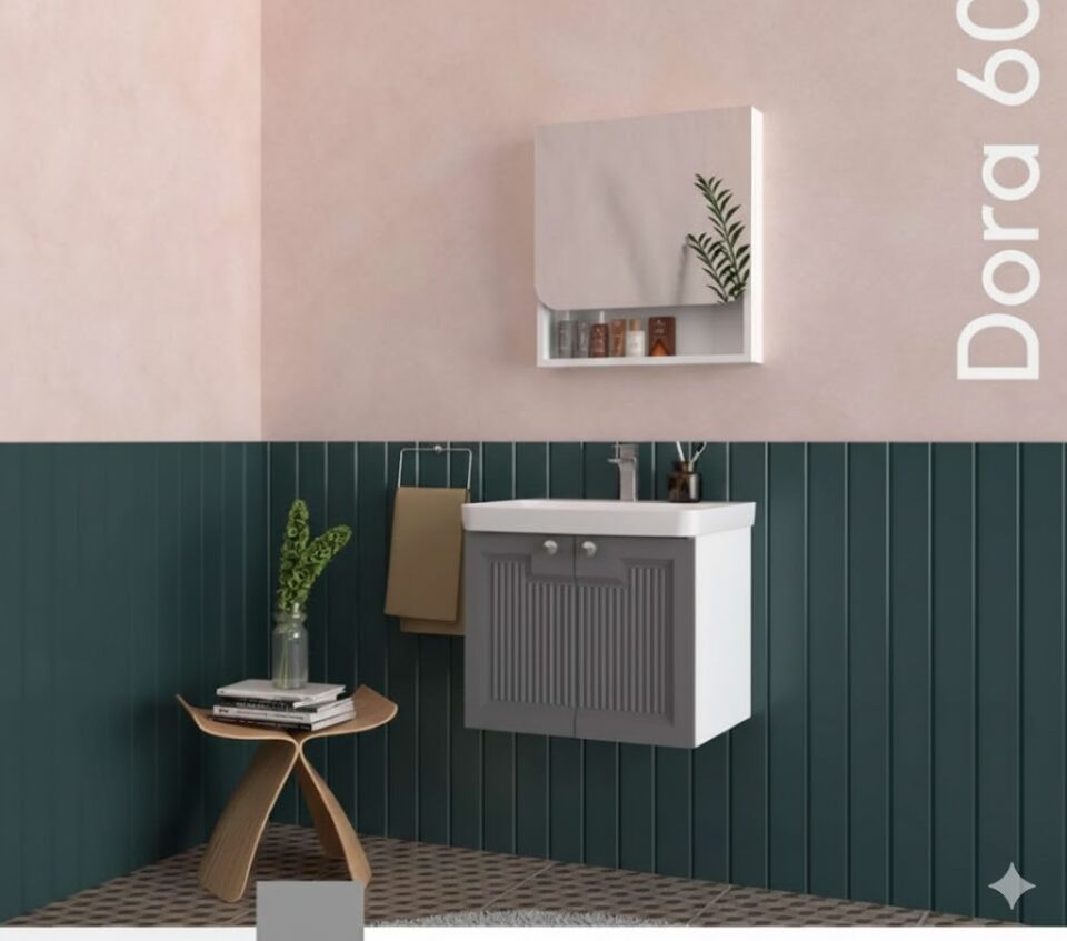 Dora 60 cm Lavabolu Banyo Dolabı | Kompakt ve Modern Tasarım