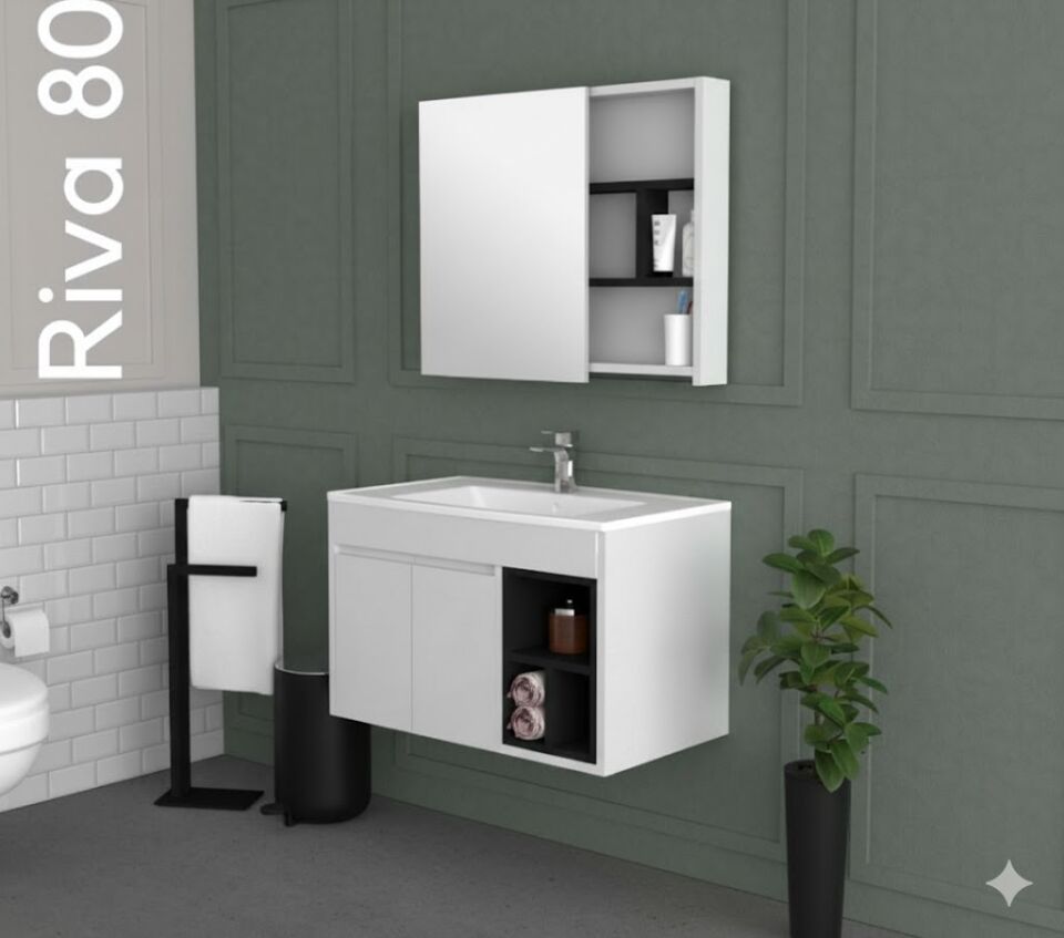 Riva 80 cm Lavabolu Banyo Dolabı | Modern ve Fonksiyonel Tasarım