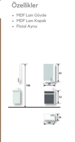 Aden 45 cm Lavabolu Banyo Dolabı | Ultra Kompakt ve Modern Tasarım