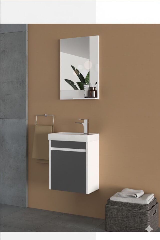 Aden 45 cm Lavabolu Banyo Dolabı | Ultra Kompakt ve Modern Tasarım