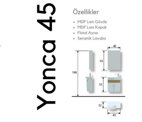 Yonca 45 cm Lavabolu Banyo Dolabı | Kompakt ve Fonksiyonel Tasarım