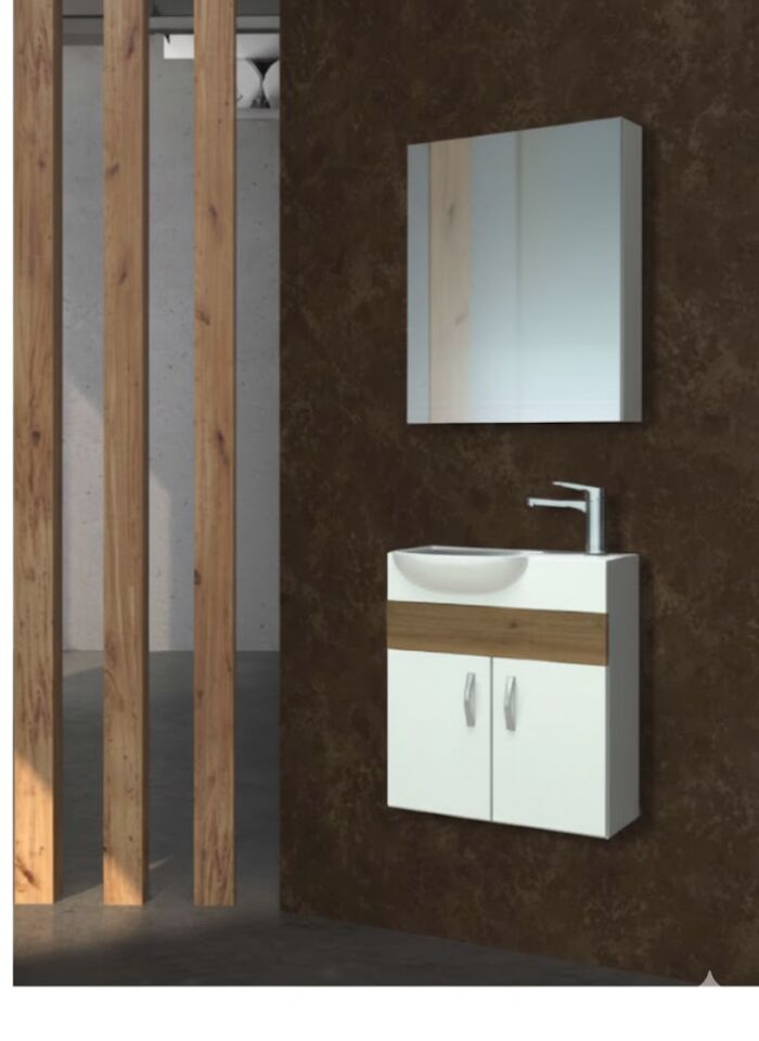 Yonca 45 cm Lavabolu Banyo Dolabı | Kompakt ve Fonksiyonel Tasarım