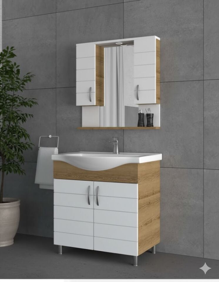 Dünya 80 cm Lavabolu Banyo Dolabı | Modern ve Geniş Tasarım