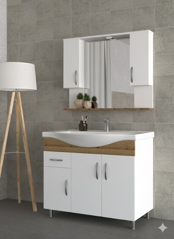 Okyanus 100 cm Lavabolu Banyo Dolabı | Ferah ve Modern Tasarım