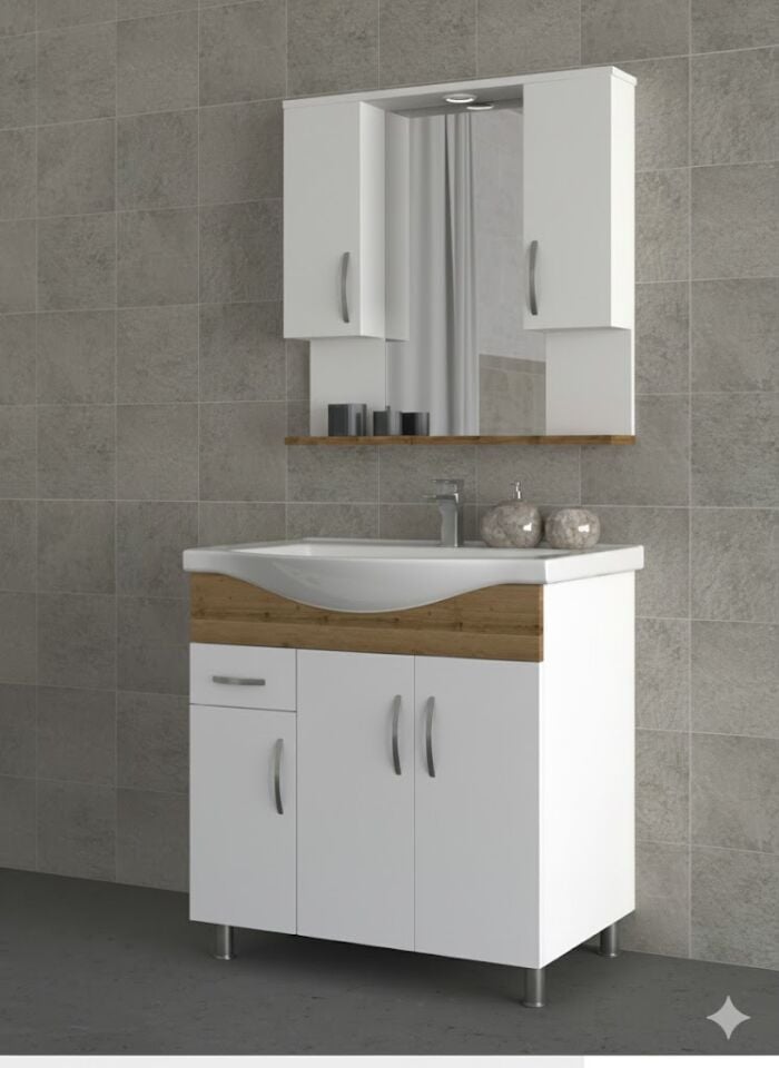 Okyanus 100 cm Lavabolu Banyo Dolabı | Ferah ve Modern Tasarım