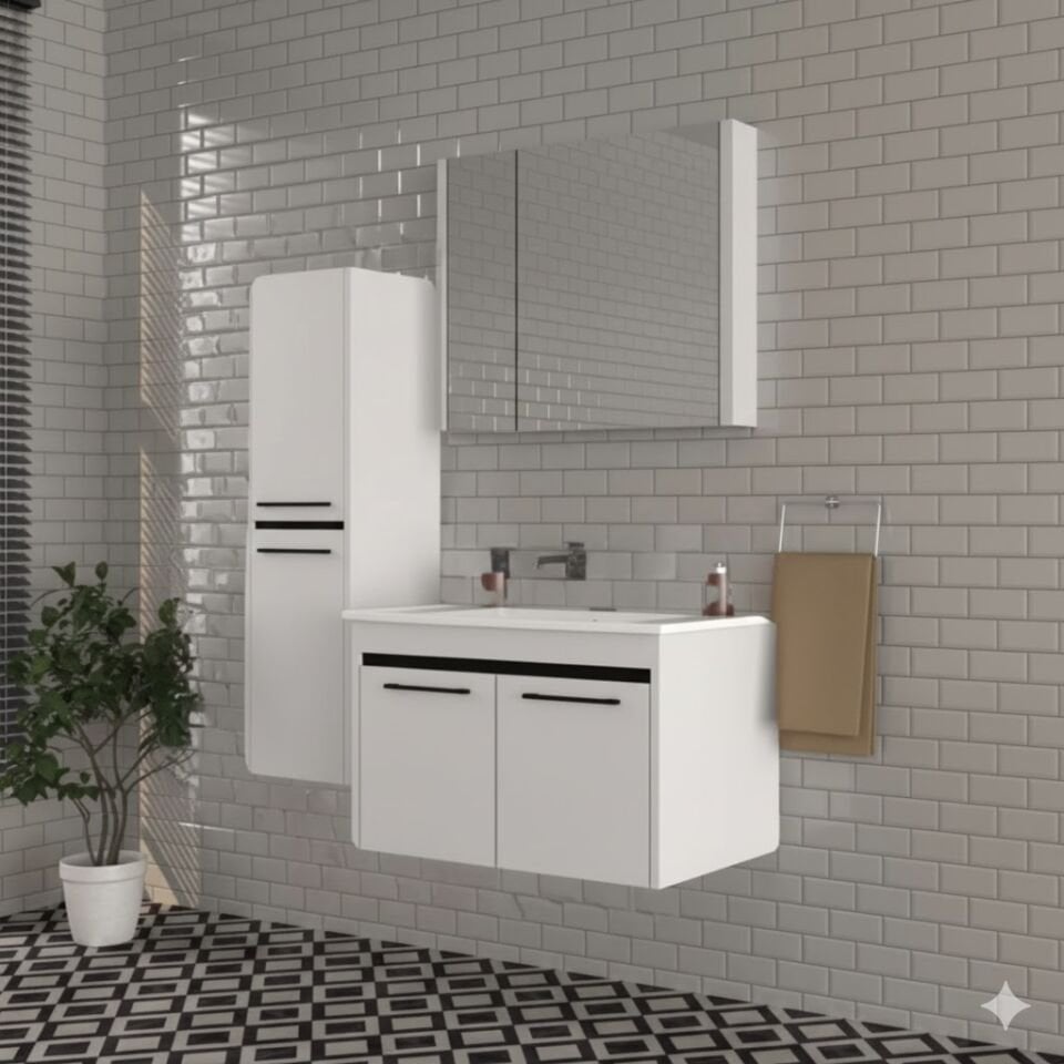 Astra 80 cm Lavabolu Banyo Dolabı | Beyaz Modern Tasarım (Boy Dolabı Dahil Değildir)