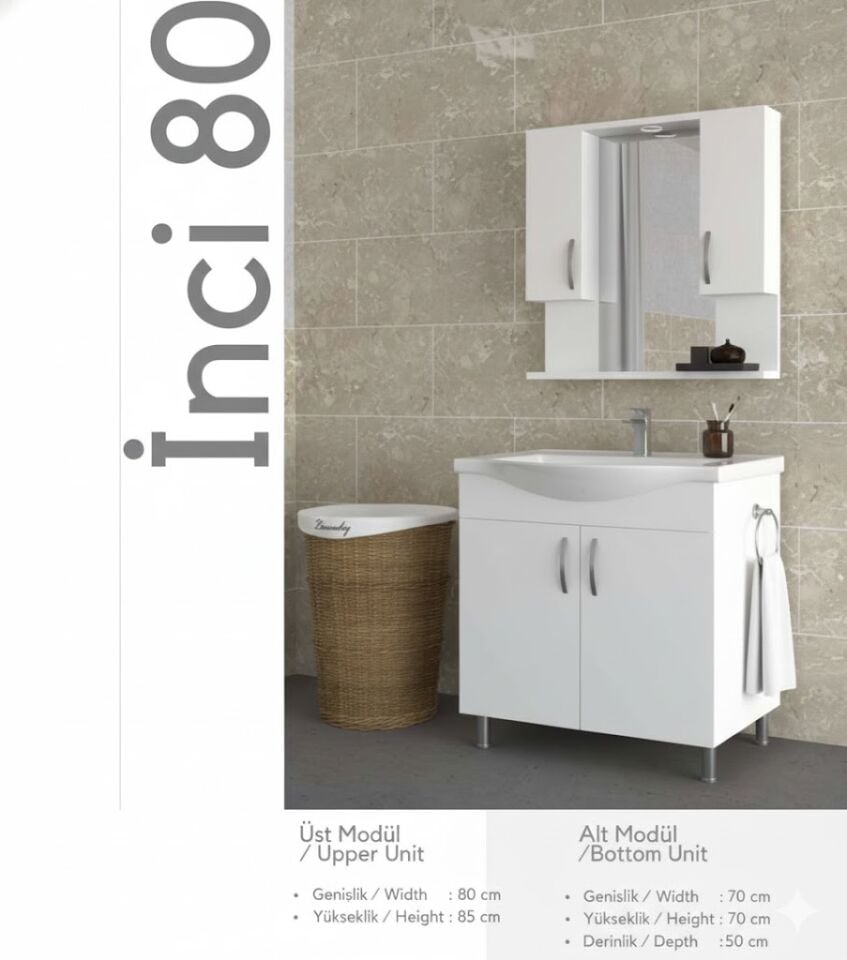 İnci Serisi 100 cm Lavabolu Banyo Dolabı | Zarif ve Ferah Tasarım