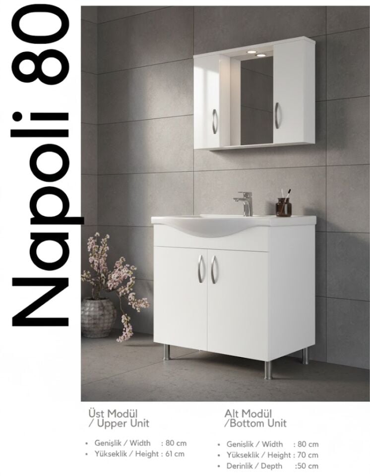 Napoli Serisi 100 cm Lavabolu Banyo Dolabı | Modern ve Şık Tasarım