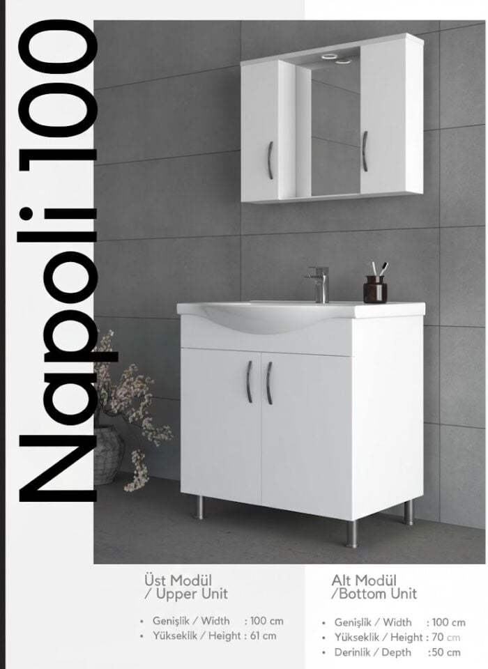 Napoli Serisi 100 cm Lavabolu Banyo Dolabı | Modern ve Şık Tasarım