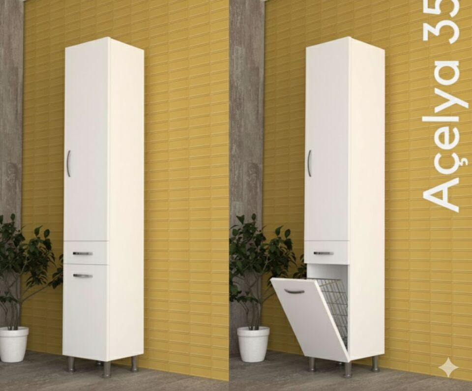 Açelya 35 cm Çamaşır Sepetli Boy Dolabı | Pratik Depolama