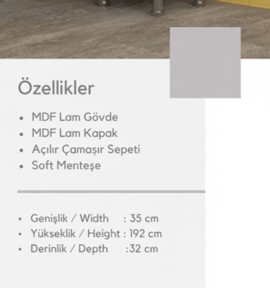 Açelya 35 cm Çamaşır Sepetli Boy Dolabı | Dar Alanlar İçin Pratik Depolama