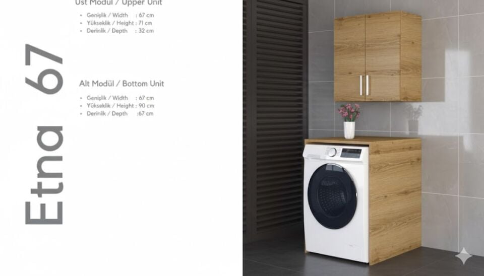 Entra 67 Çamaşır Makinesi Dolabı ve Üst Kapaklı Depo Dolabı | Fonksiyonel Banyo
