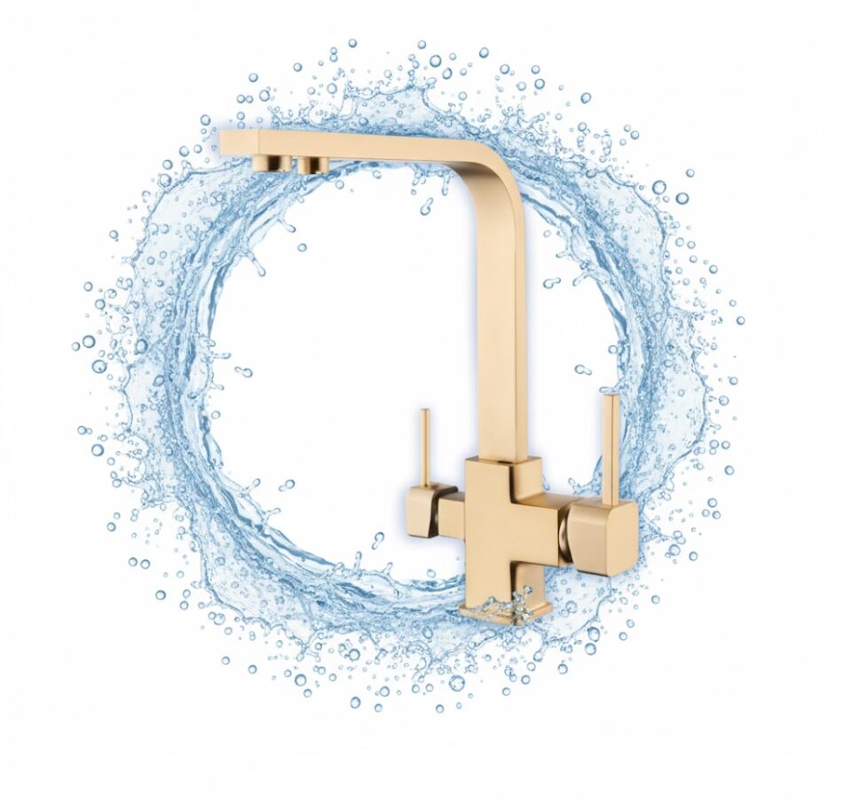 Zambak Gold Arıtmalı Eviye Bataryası | Çift Su Çıkışlı, Lüks Tasarım