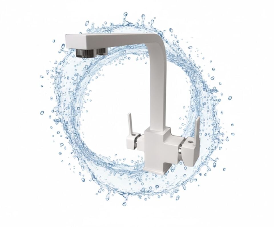 Zambak Beyaz Arıtmalı Eviye Bataryası | Çift Su Çıkışlı, Modern Tasarım
