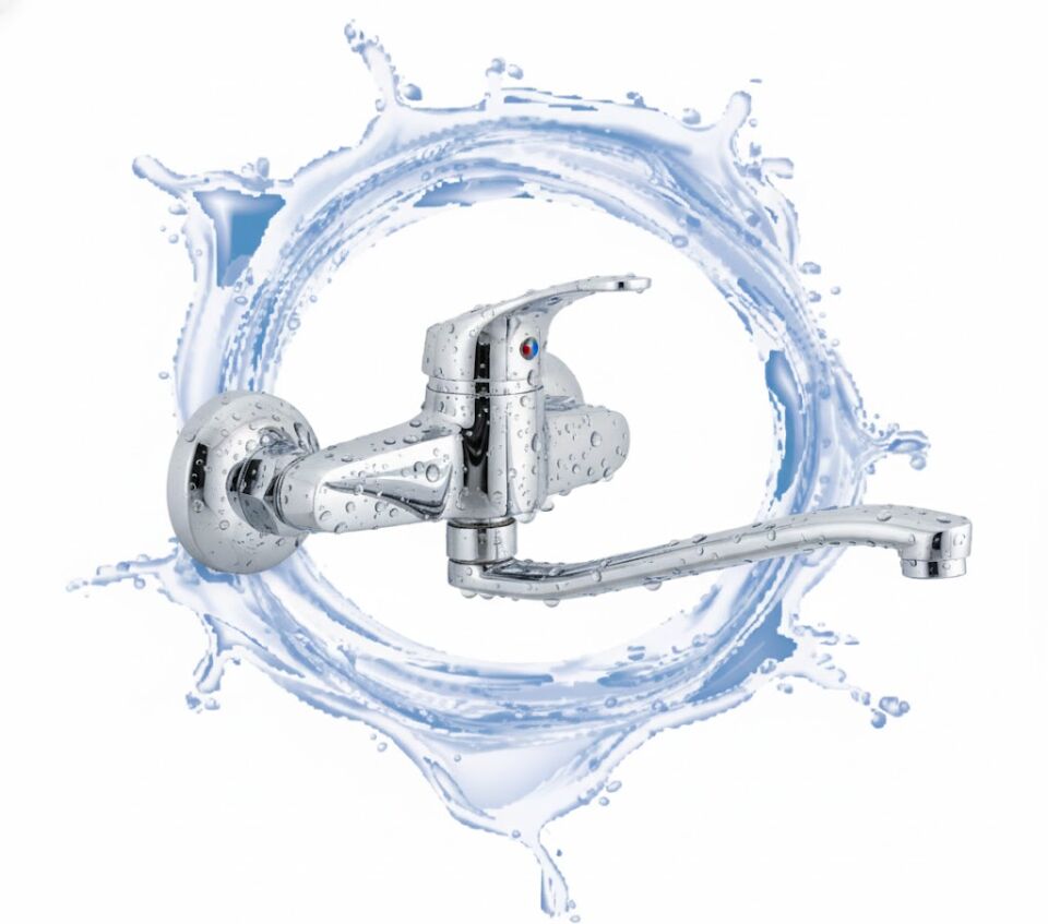 Dicle Alttan Aplik Eviye Bataryası – Krom Pirinç Gövdeli Duvar Tipi Mutfak Bataryası