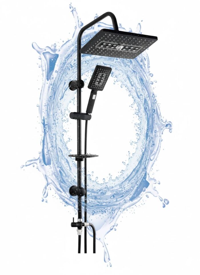 Lüx Siyah Tepe Duş Seti – Pirinç Yönlendiricili