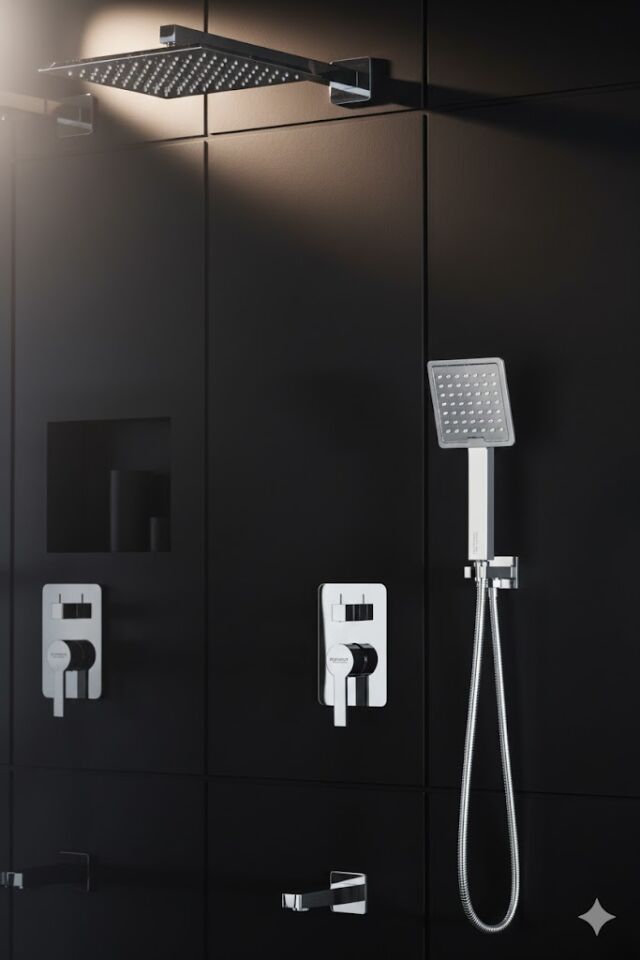 Krom Ankastre Duş Sistemi – Pirinç Gövdeli Duvar İçi Modern Banyo Seti