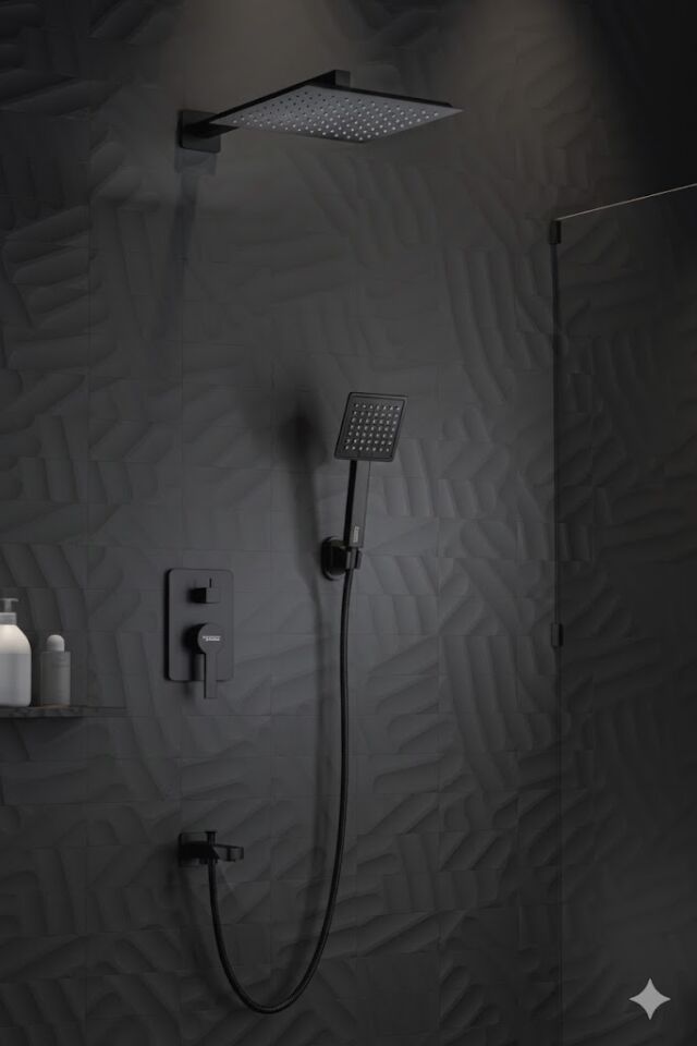 Siyah Ankastre Duş Sistemi – Mat Siyah Pirinç Gövdeli Duvar İçi Banyo Seti