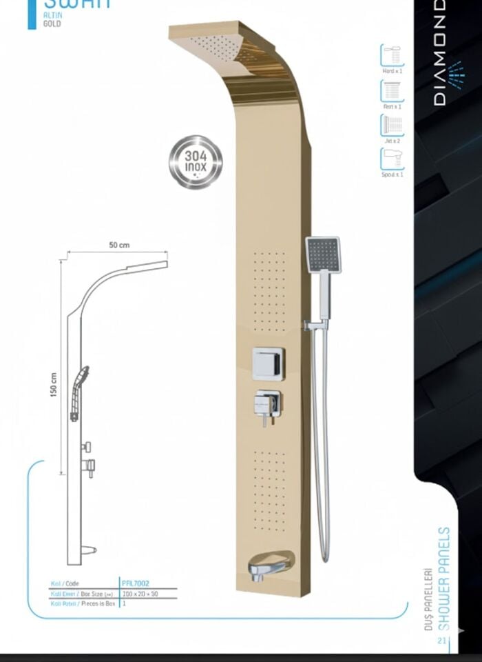Gold Masajlı Robot Duş Seti – Çok Fonksiyonlu Lüx Banyo Duş Sistemi