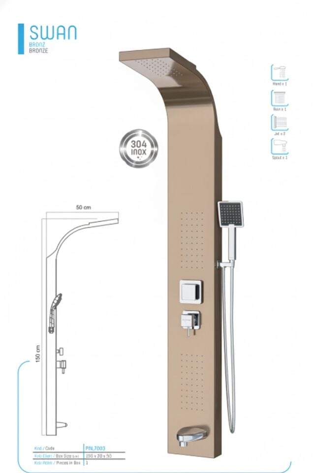 Bronz Masajlı Robot Duş Sistemi | Tepe Duşlu, El Duşlu, Ayarlanabilir Yükseklik