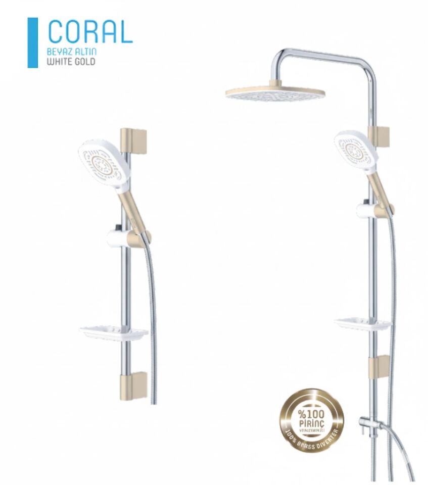 Beyaz Altın Tepe Duş Sistemi | El Duşlu, Ayarlanabilir Robot Sistem, Lüks Tasarım