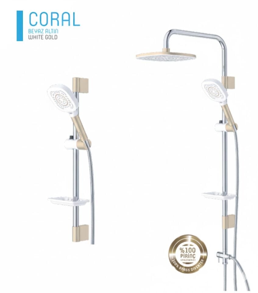 Beyaz Altın Tepe Duş Sistemi | El Duşlu, Ayarlanabilir Robot Sistem, Lüks Tasarım