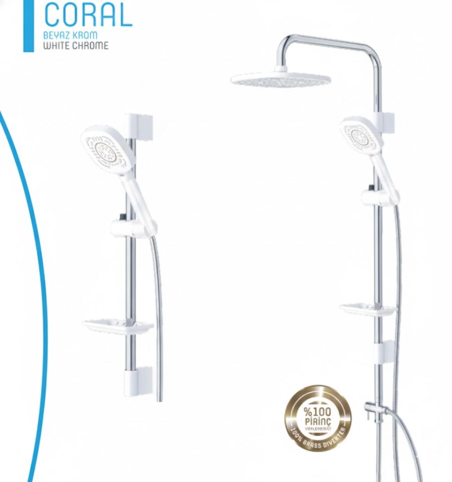 Beyaz Krom Duş Sistemi | Tepe Duşlu, El Duşlu, Ayarlanabilir Robot Sistem