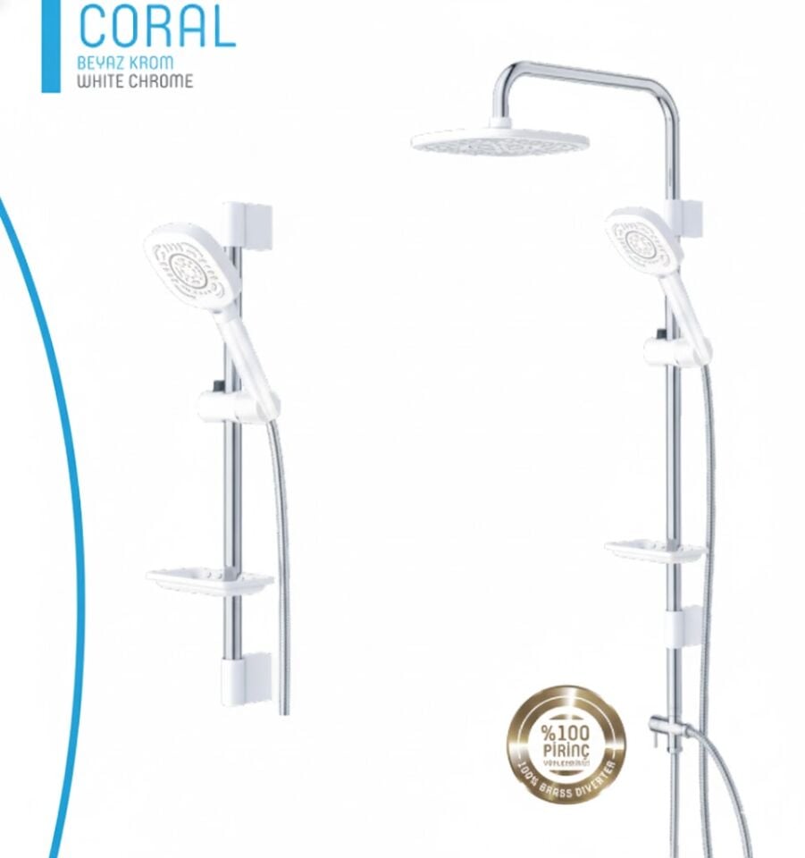 Beyaz Krom Duş Sistemi | Tepe Duşlu, El Duşlu, Ayarlanabilir Robot Sistem