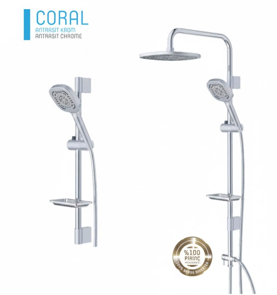 Antrasit Krom Duş Sistemi | Tepe Duşlu, El Duşlu, Ayarlanabilir Robot Sistem
