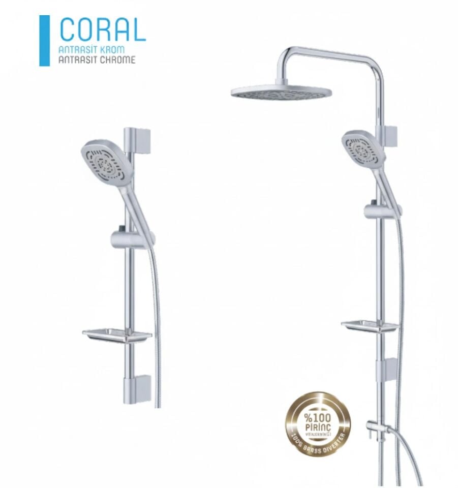 Antrasit Krom Duş Sistemi | Tepe Duşlu, El Duşlu, Ayarlanabilir Robot Sistem