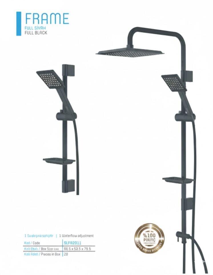 Frame Full Siyah Duş Sistemi | Tepe Duşlu, El Duşlu, Ayarlanabilir Robot Sistem