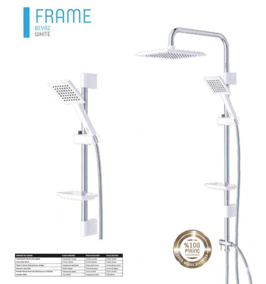 Frame Beyaz Duş Sistemi | Tepe Duşlu, El Duşlu, Ayarlanabilir Robot Sistem