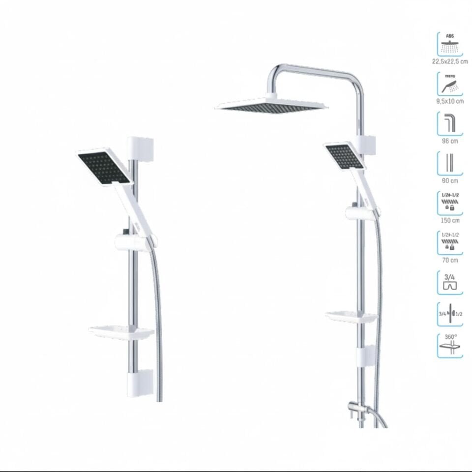 Frame Siyah Beyaz Duş Sistemi – Modern Tasarım, Tepe Duşlu Banyo Seti