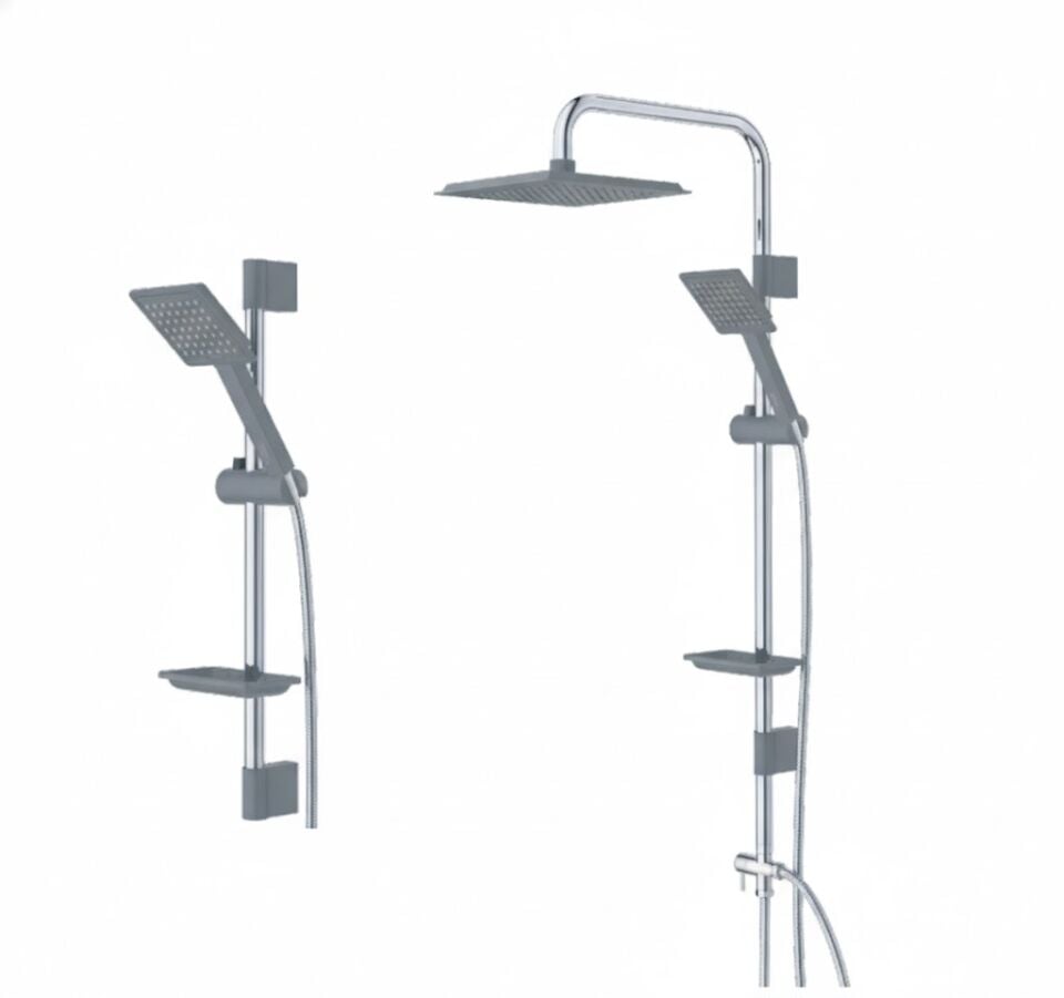 Frame Gri Duş Sistemi – Modern Tasarım, Tepe Duşlu Banyo Seti