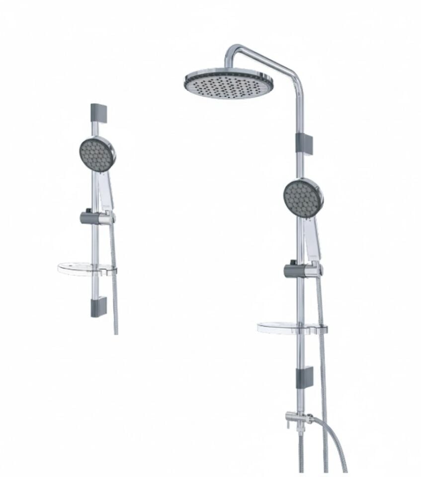 Voda Gri Krom Duş Sistemi – Modern Tasarım, Tepe Duşlu Banyo Seti