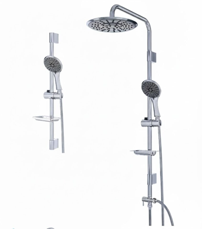 Krista Gri Krom Duş Sistemi – Modern Tasarım, Tepe Duşlu Banyo Seti